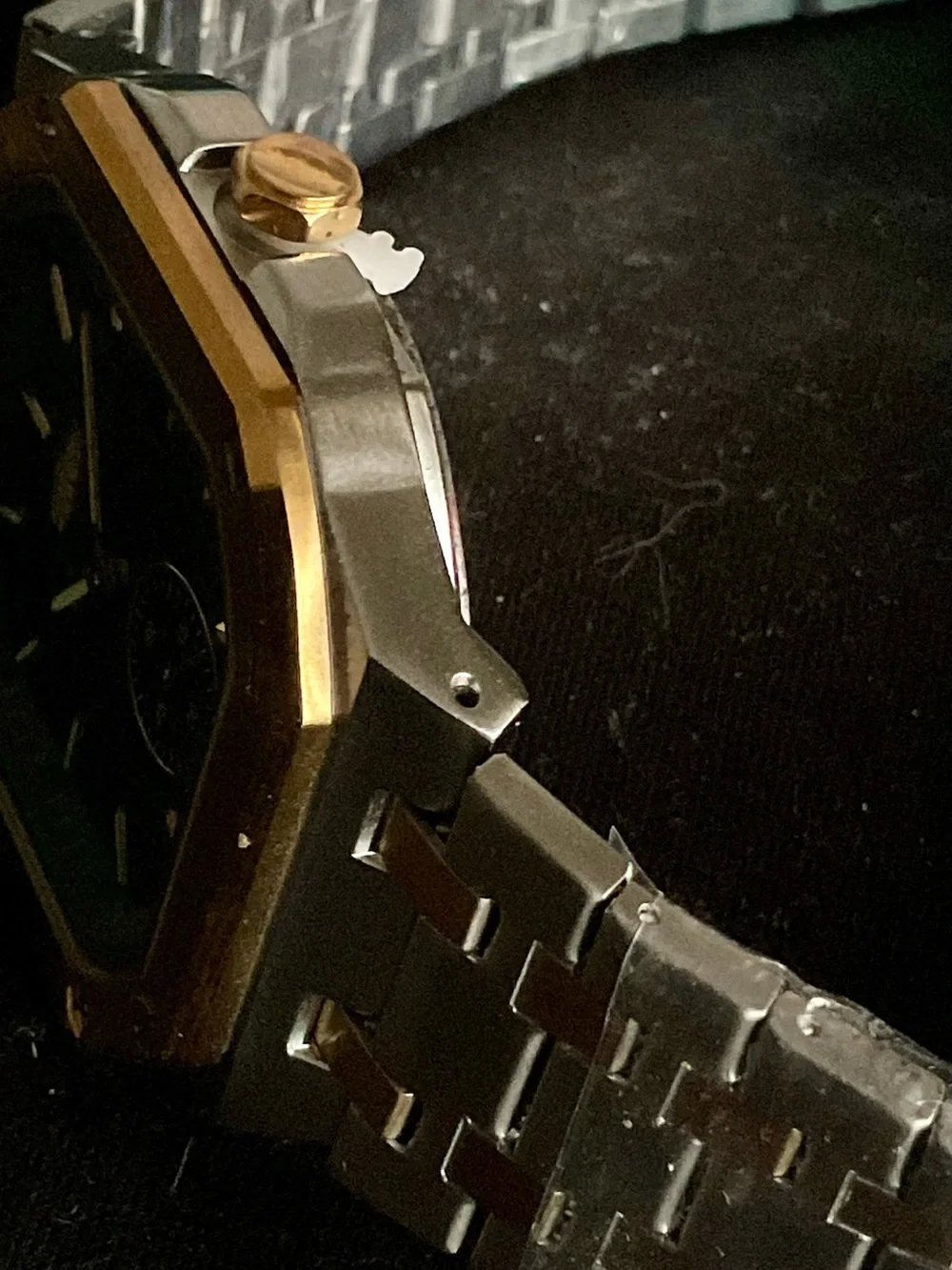 NIB Green and Gold Octagonal Square S/S Heroforce Watch Waffle Dial + Tool